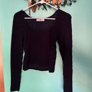 NATURAL LIFE Black Fitted Ribbed Long Sleeve Blouse